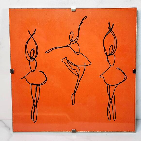 Set/4 Colorful 6x6 Ballerina Line Drawing Wall Decor Ready to Hang Acrylic Frame - Picture 2 of 6